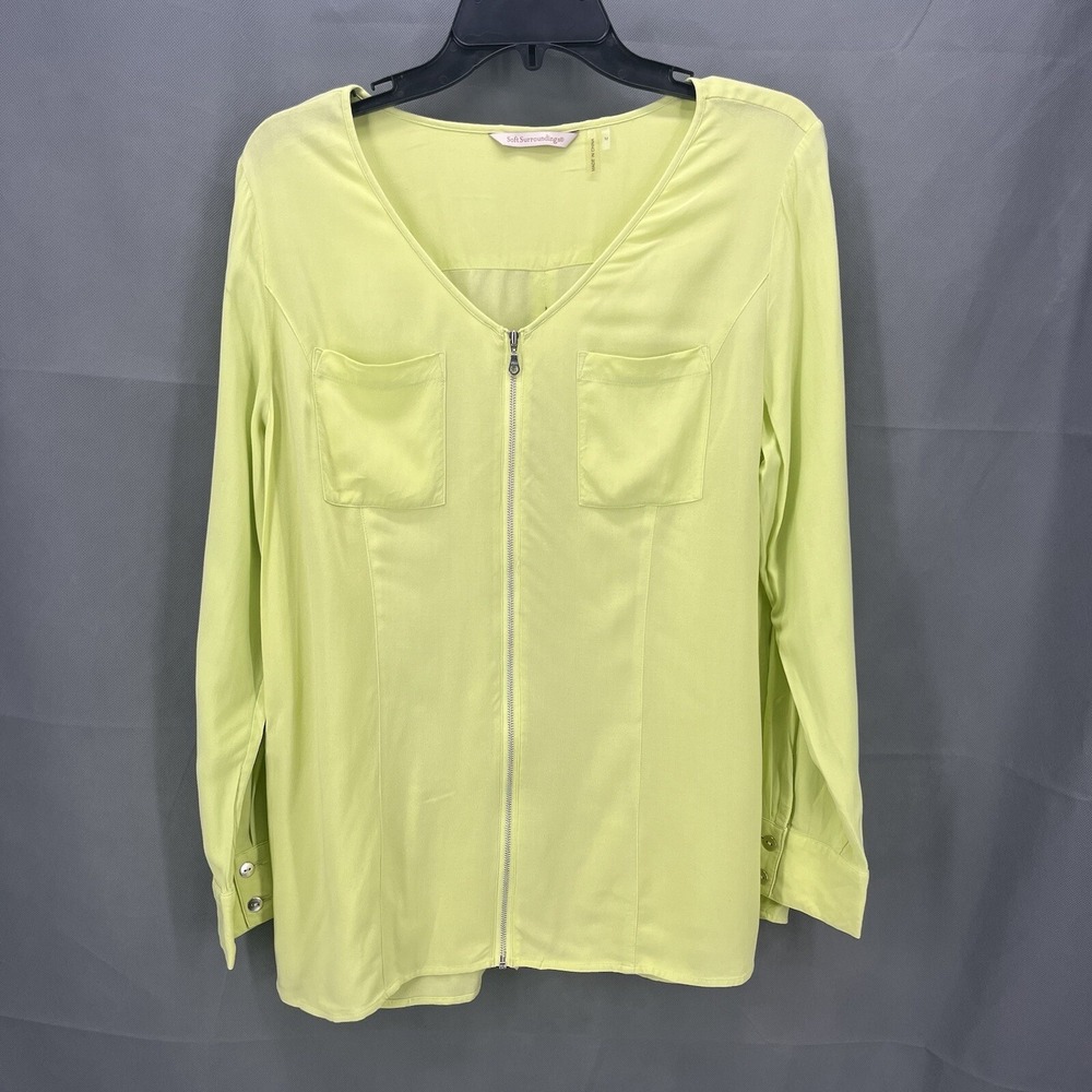 Soft Surroundings Blouse Womens Medium Lime Green Long Sleeve Full Zip Tunic